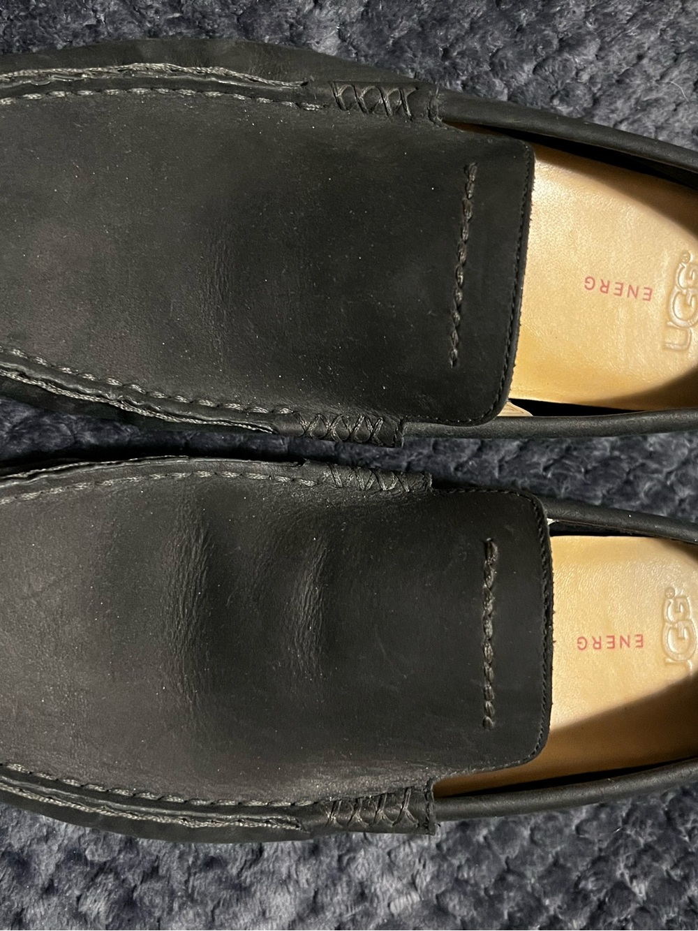 UGG Men's Black Leather Slip-On Loafers with Tan Insole